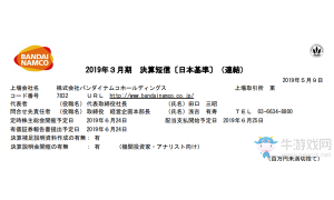 万代南梦宫公布2018财年财报：整体利润增长17%