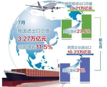 2021年前7月进出口总值同比增长24.5%，我国      稳