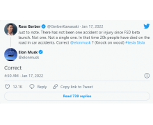 马斯克：特斯拉 FSD Beta 版上线一年以来没出过事