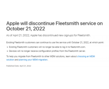 苹果将于 10 月 21 日停止 Fleetsmith 企业设备管理服